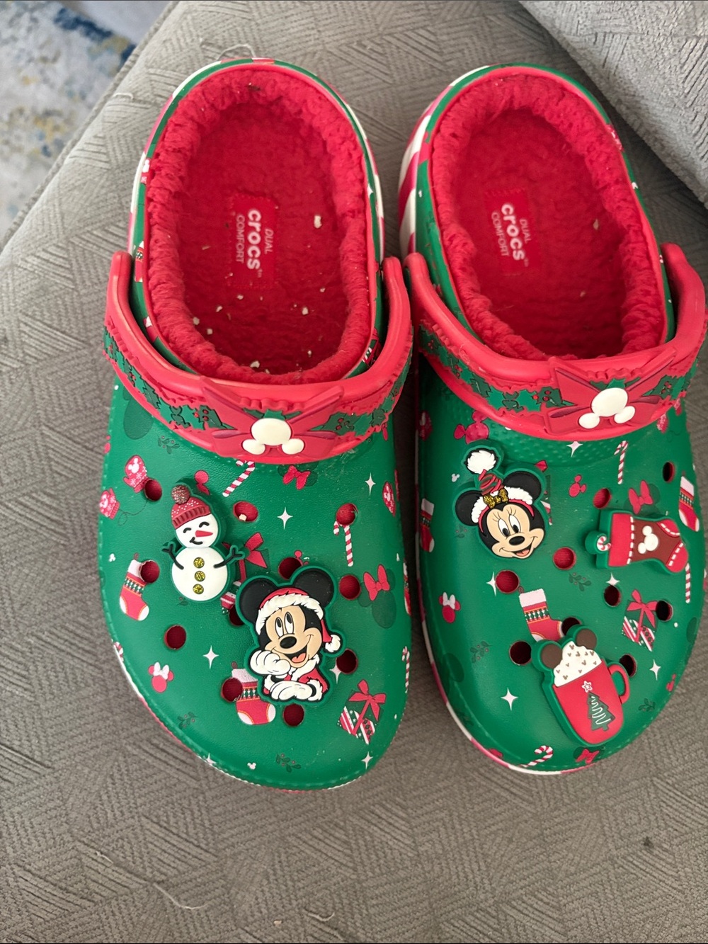 CROCS Green and Red Holiday Mickey Slip-On Clogs